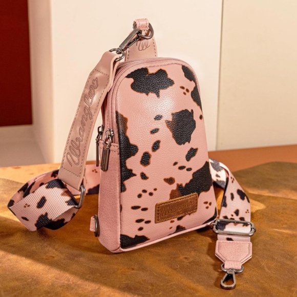 Wrangler Cow Print Crossbody Bags Western Sling Bag - Pink - Picture 3 of 6